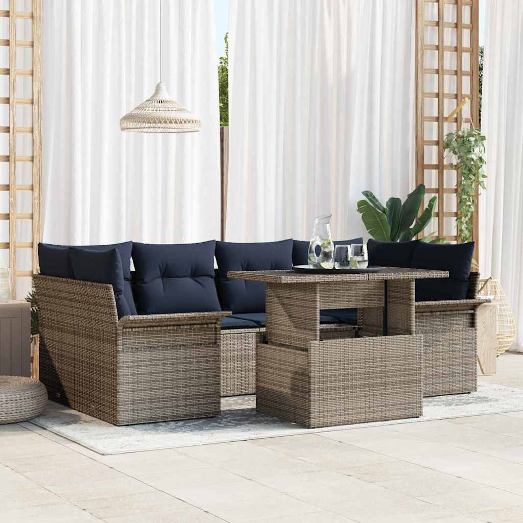 Σετ Καναπέ Κήπου με μαξιλάρι 7 pcs Γκρι συνθετικό ρατάν - Pakobazaar