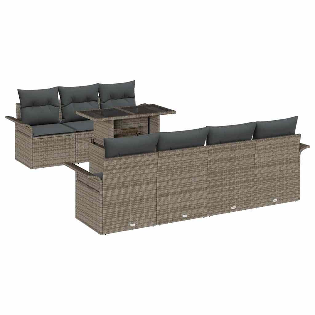 Σετ Καναπέ Κήπου με μαξιλάρι 8 pcs Γκρι συνθετικό ρατάν - Pakobazaar