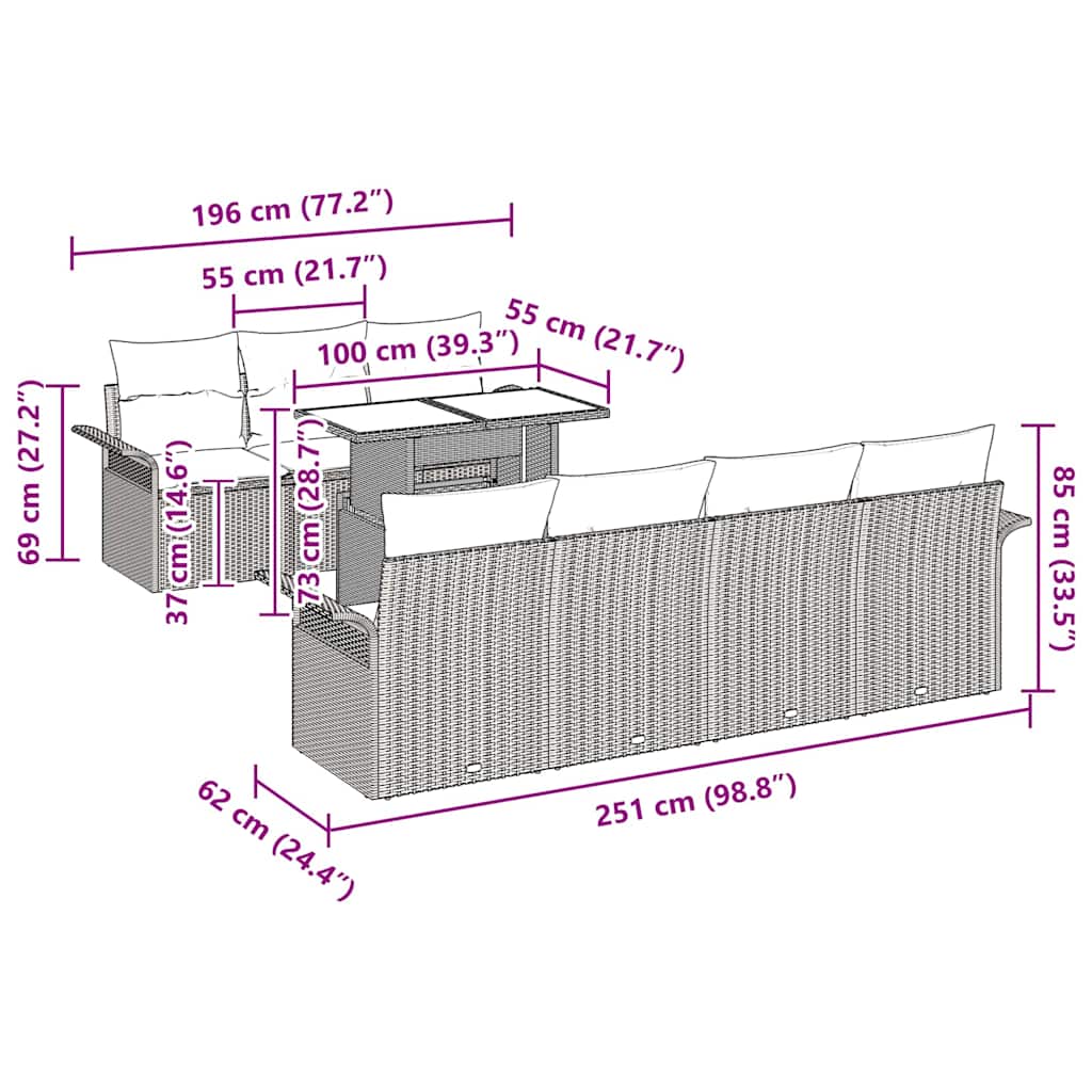 Σετ Καναπέ Κήπου με μαξιλάρι 8 pcs Γκρι συνθετικό ρατάν - Pakobazaar