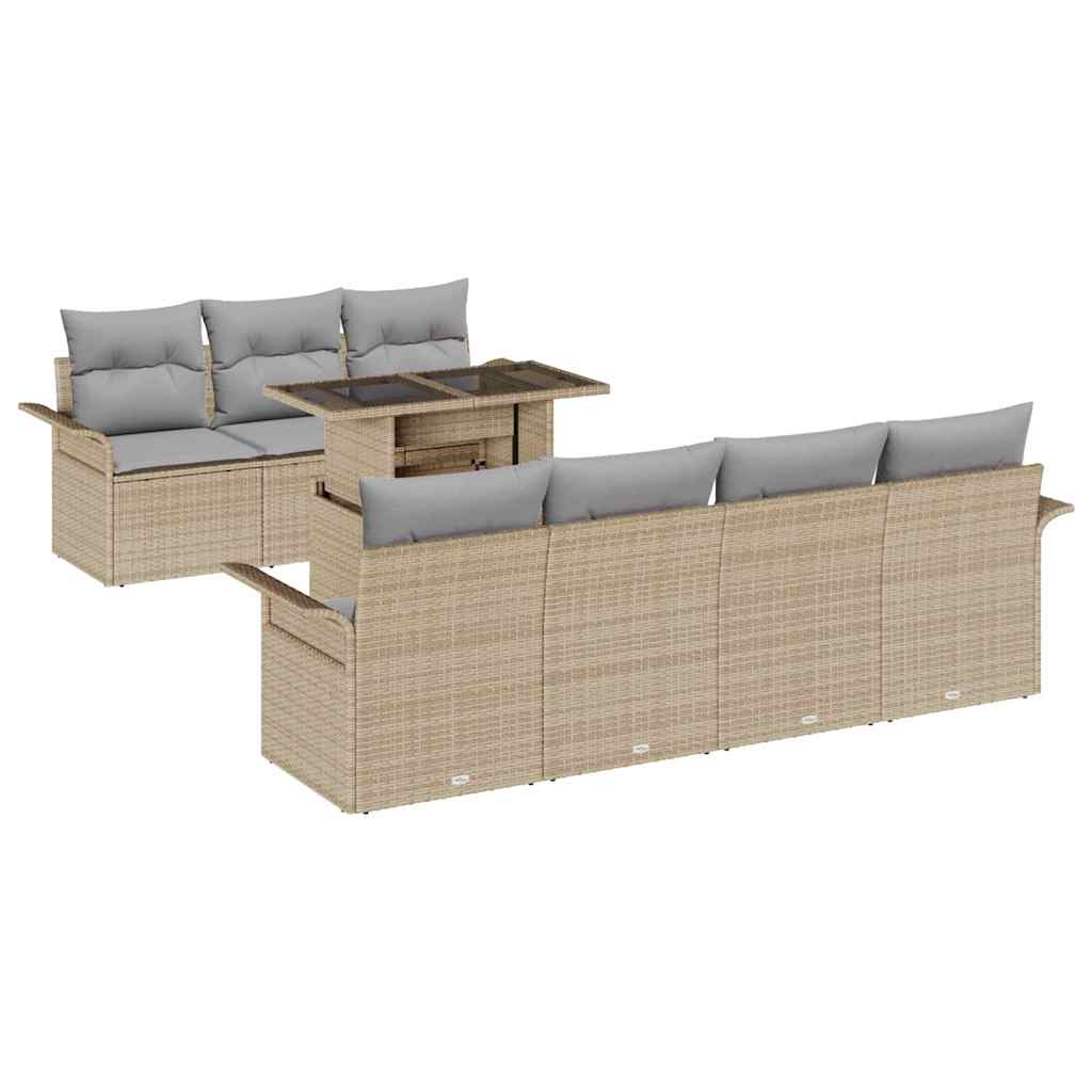 Σετ Καναπέ Κήπου με μαξιλάρι 8 pcs Μπεζ συνθετικό ρατάν