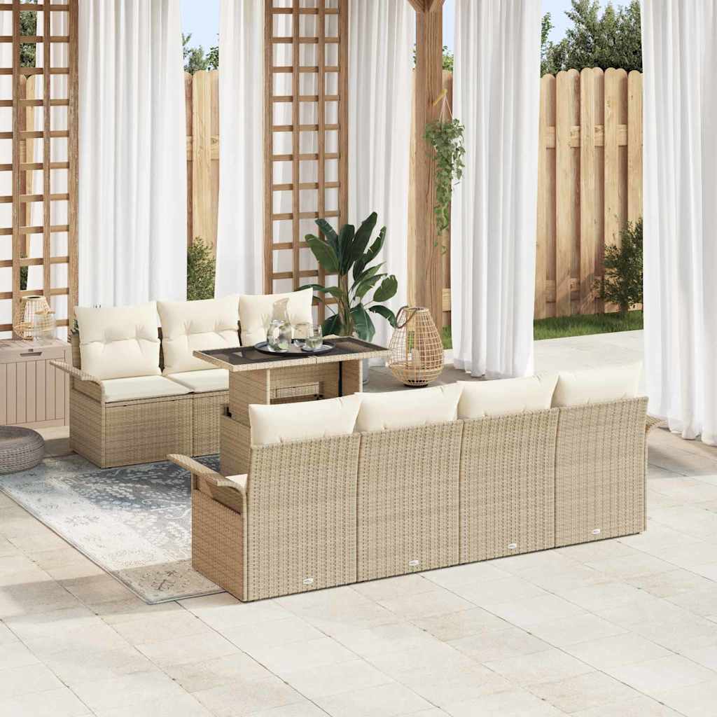 Σετ Καναπέ Κήπου με μαξιλάρι 8 pcs Μπεζ συνθετικό ρατάν