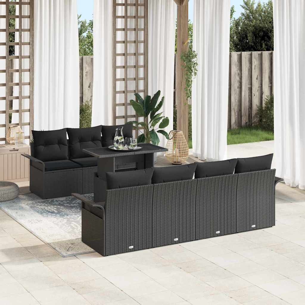 Σετ Καναπέ Κήπου με μαξιλάρι 8 pcs Μαύρο συνθετικό ρατάν - Pakobazaar