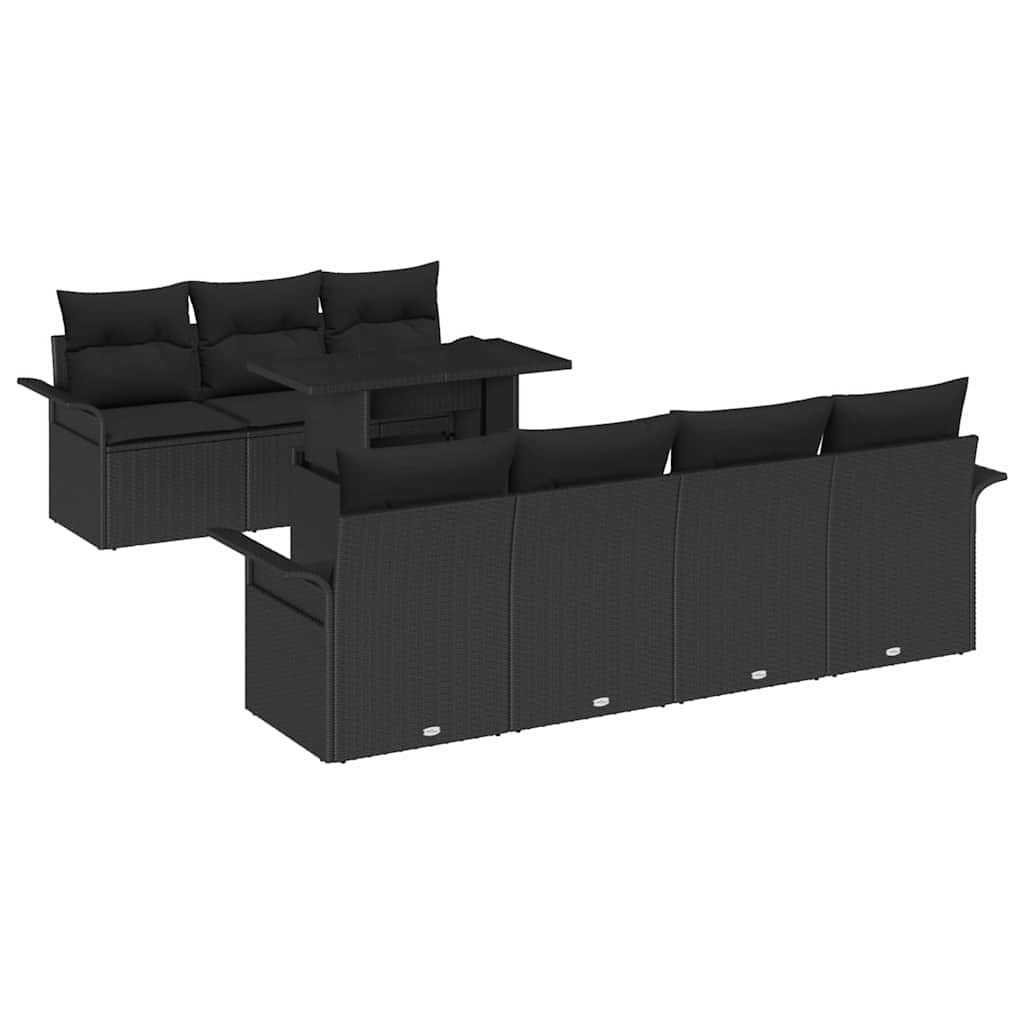 Σετ Καναπέ Κήπου με μαξιλάρι 8 pcs Μαύρο συνθετικό ρατάν - Pakobazaar