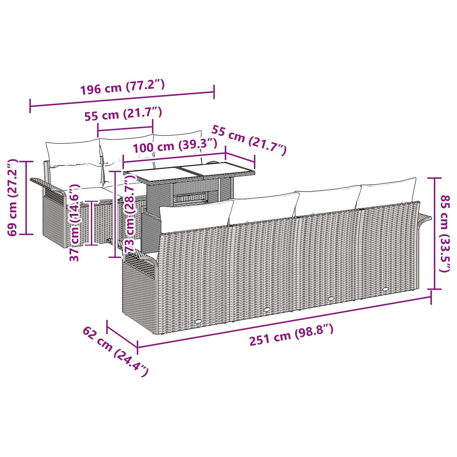 Σετ Καναπέ Κήπου με μαξιλάρι 8 pcs Μαύρο συνθετικό ρατάν - Pakobazaar
