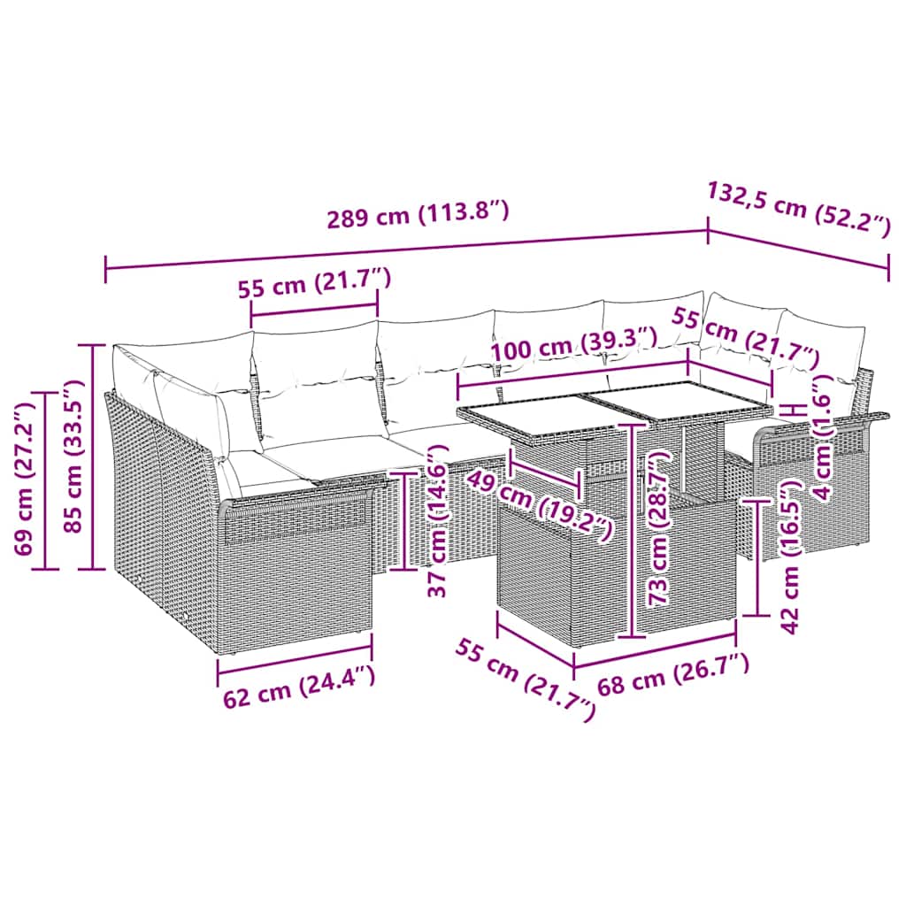 Σετ Καναπέ Κήπου με μαξιλάρι 8 pcs Μπεζ Πολυ ράταν