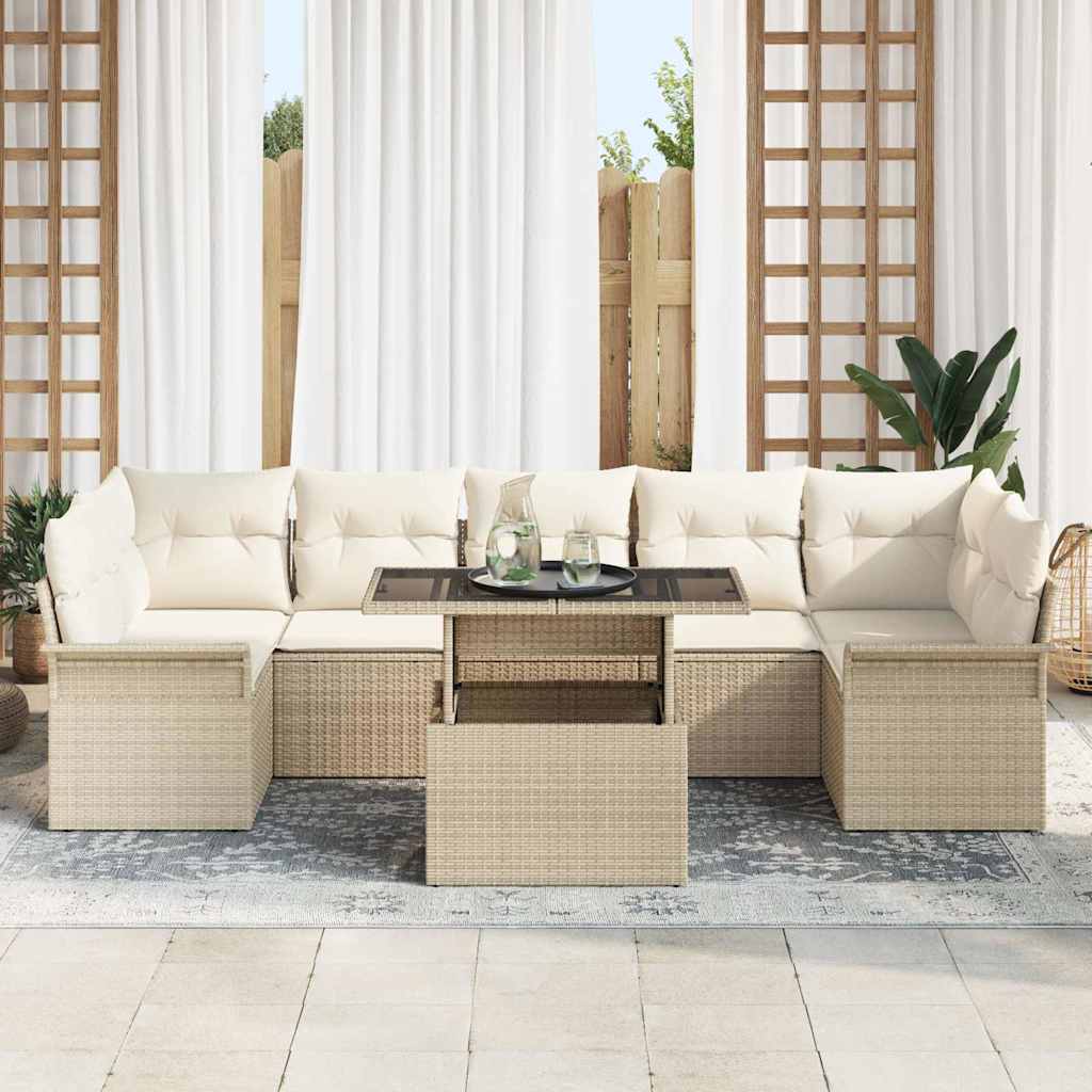 Σετ Καναπέ Κήπου με μαξιλάρι 8 pcs Μπεζ συνθετικό ρατάν - Pakobazaar