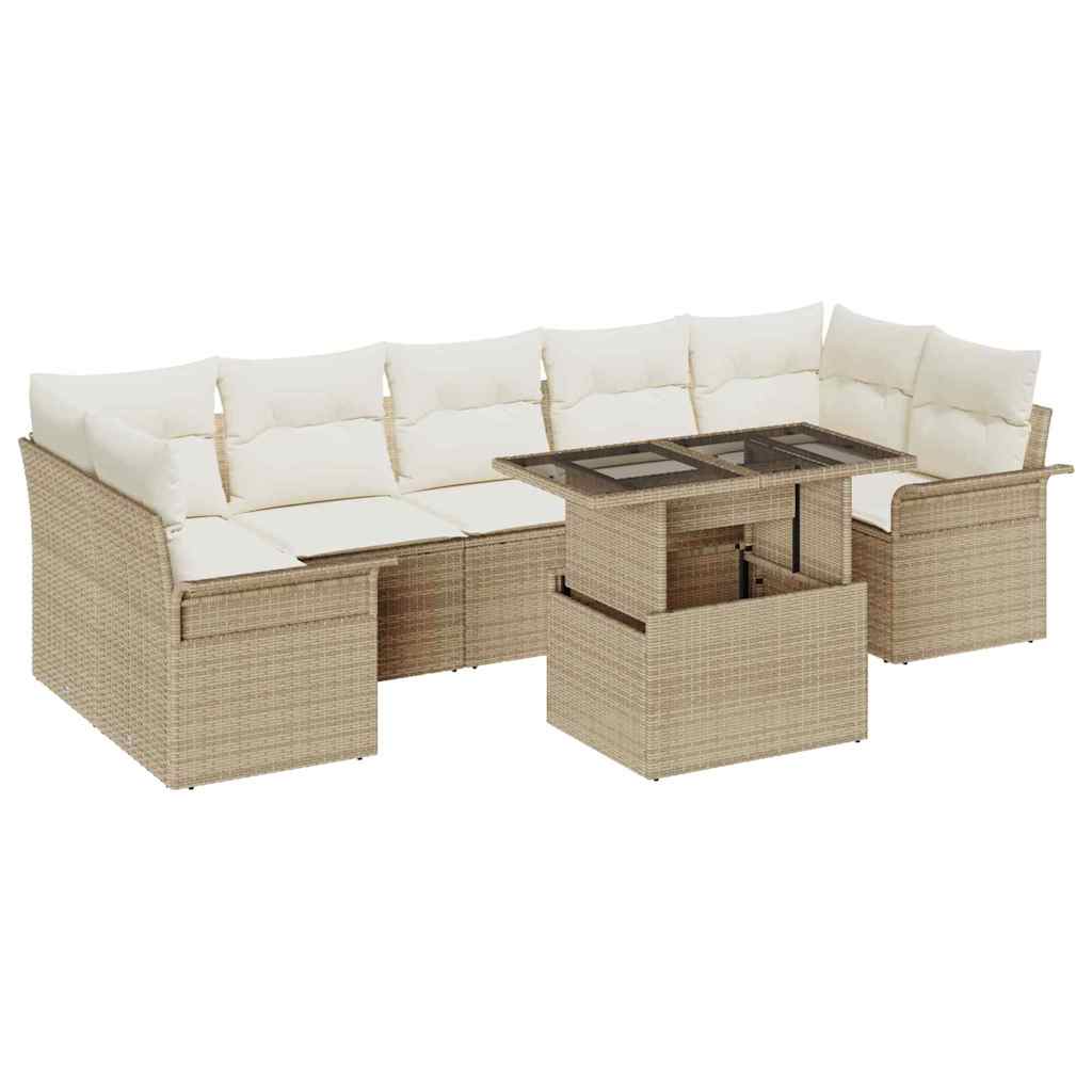 Σετ Καναπέ Κήπου με μαξιλάρι 8 pcs Μπεζ συνθετικό ρατάν - Pakobazaar