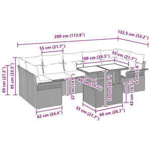 Σετ Καναπέ Κήπου με μαξιλάρι 8 pcs Καφέ συνθετικό ρατάν - Pakobazaar