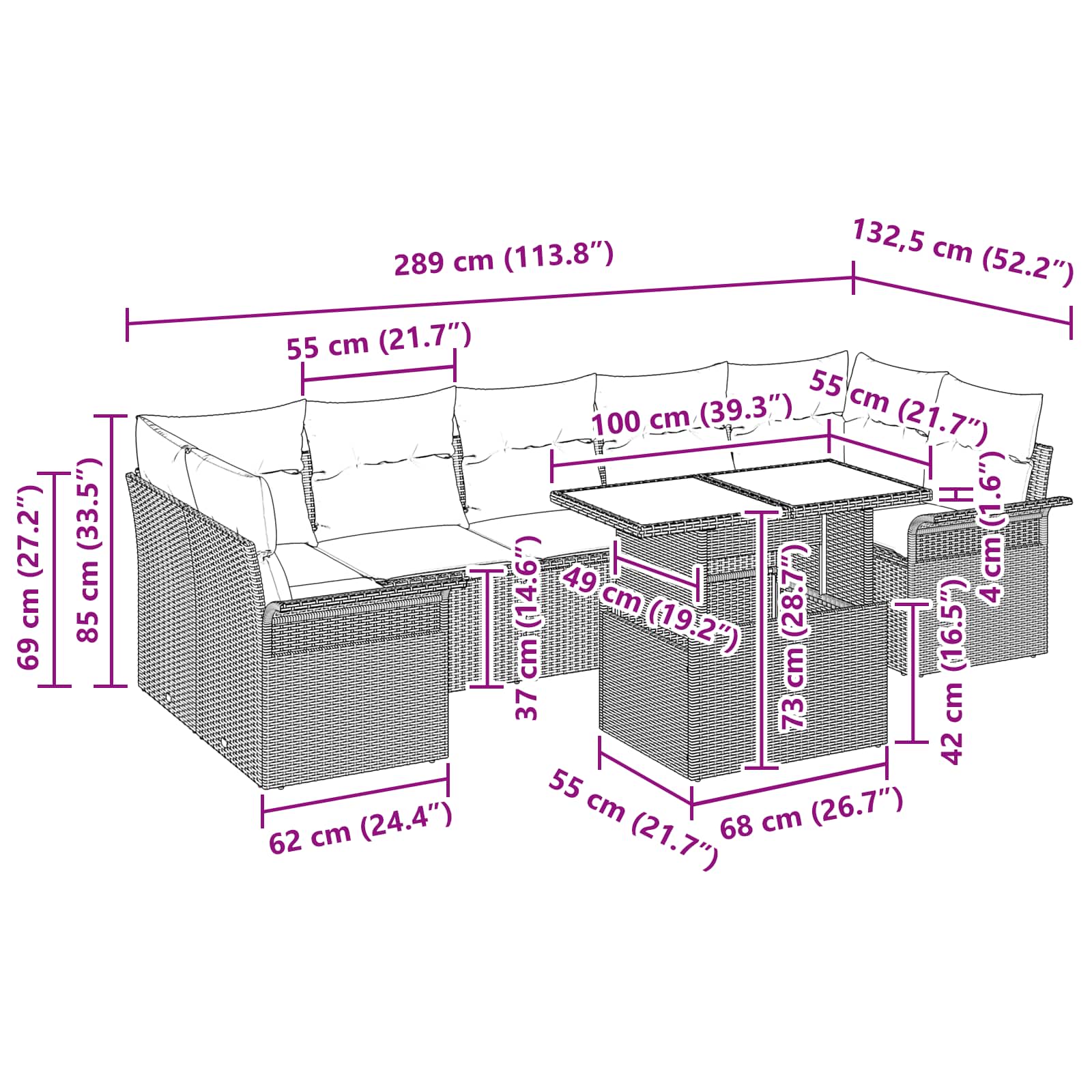 Σετ Καναπέ Κήπου με μαξιλάρι 8 pcs Μαύρο Πολυ ράταν - Pakobazaar