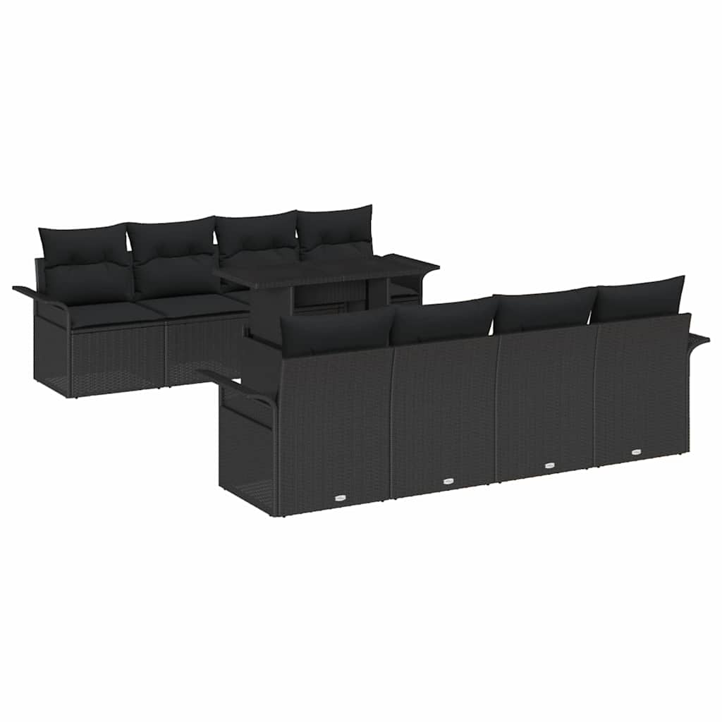 Σετ Καναπέ Κήπου με μαξιλάρι 9 pcs Μαύρο συνθετικό ρατάν