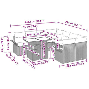 Σετ Καναπέ Κήπου με μαξιλάρι 9 pcs Γκρι συνθετικό ρατάν - Pakobazaar
