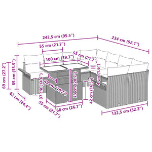 Σετ Καναπέ Κήπου με μαξιλάρι 9 pcs Μαύρο Πολυ ράταν - Pakobazaar