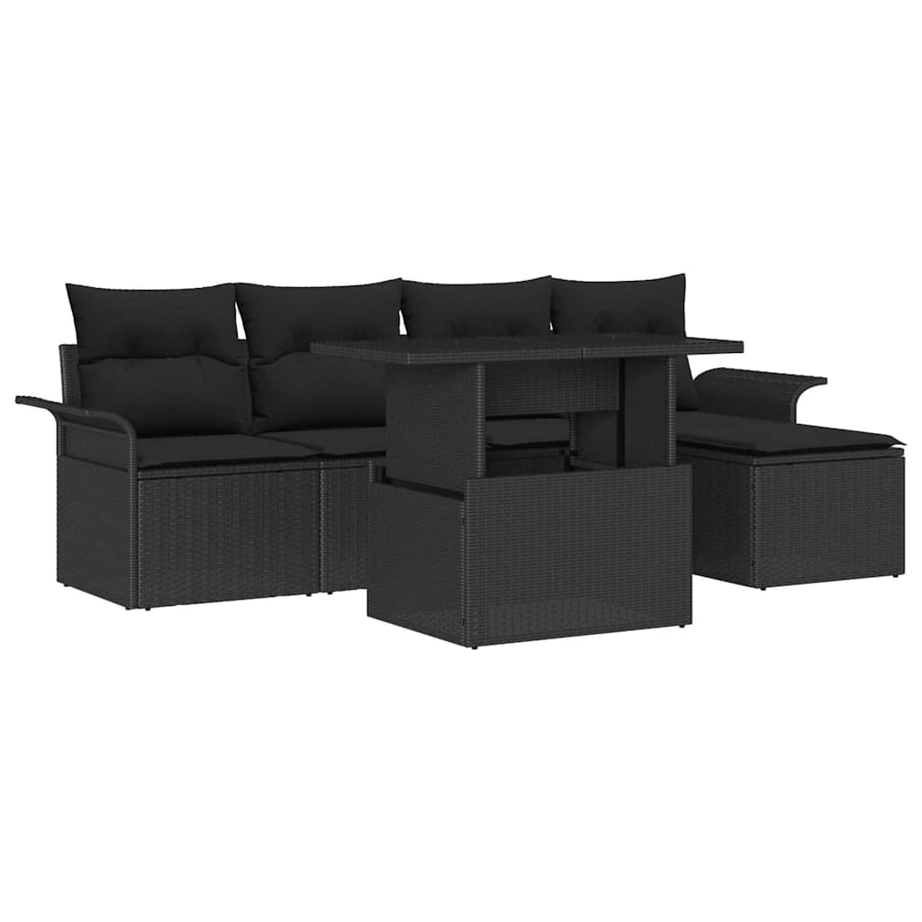 Σετ Καναπέ Κήπου με μαξιλάρι 6 pcs Μαύρο συνθετικό ρατάν