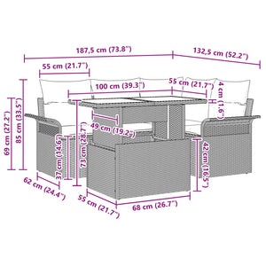 Σετ Καναπέ Κήπου με μαξιλάρι 5 pcs Γκρι συνθετικό ρατάν - Pakobazaar