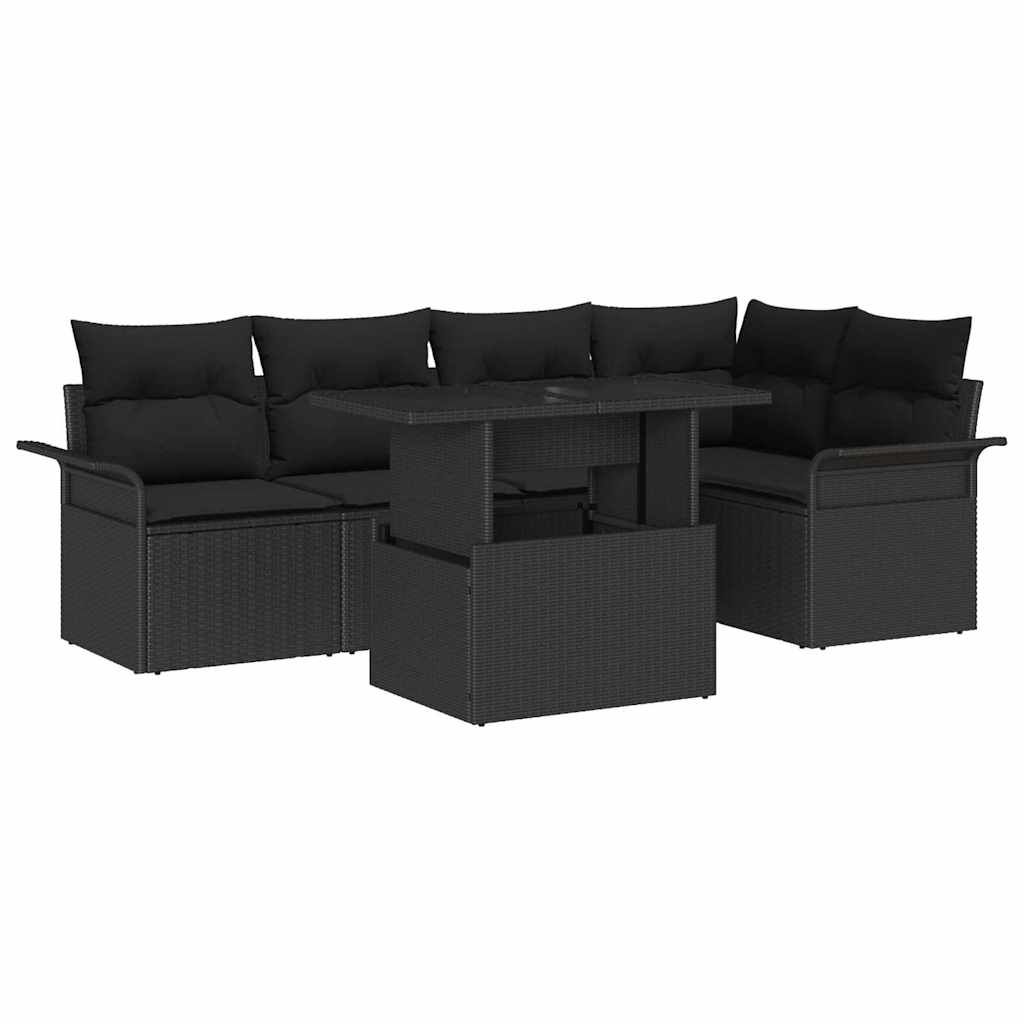 Σετ Καναπέ Κήπου με μαξιλάρι 6 pcs Μαύρο συνθετικό ρατάν - Pakobazaar