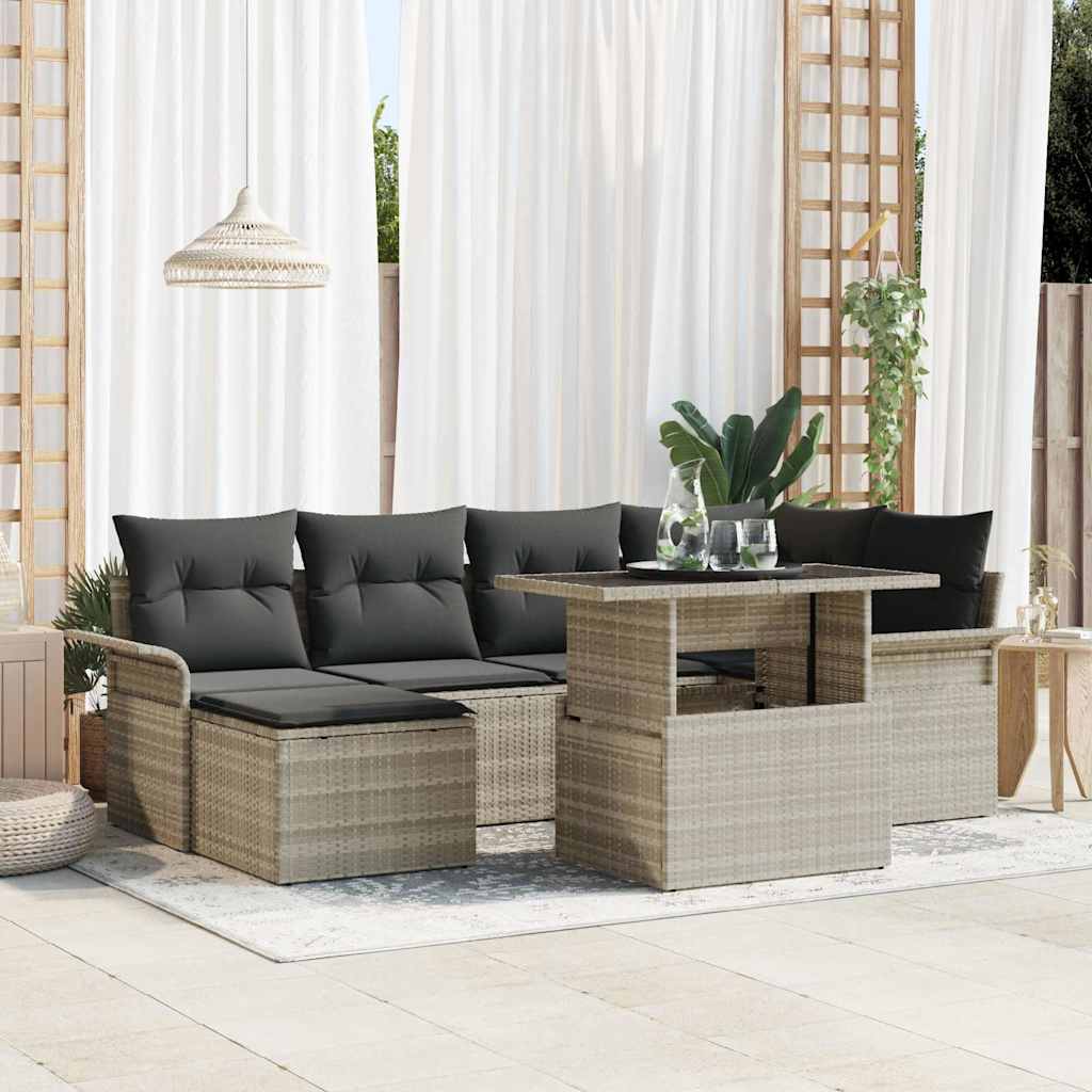 Σετ Καναπέ Κήπου με μαξιλάρι 7 pcs Ανοιχτό γκρι Πολυ ράταν