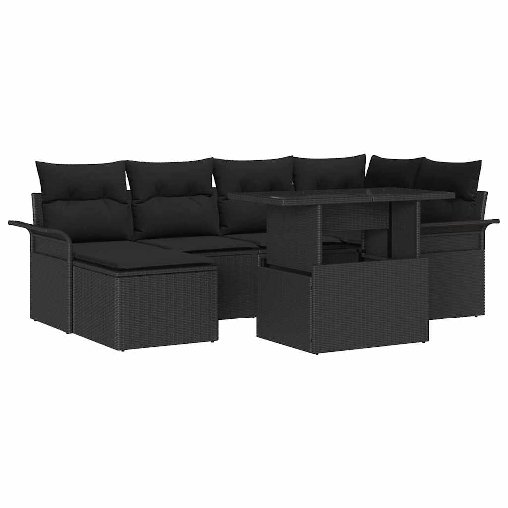 Σετ Καναπέ Κήπου με μαξιλάρι 7 pcs Μαύρο Πολυ ράταν - Pakobazaar