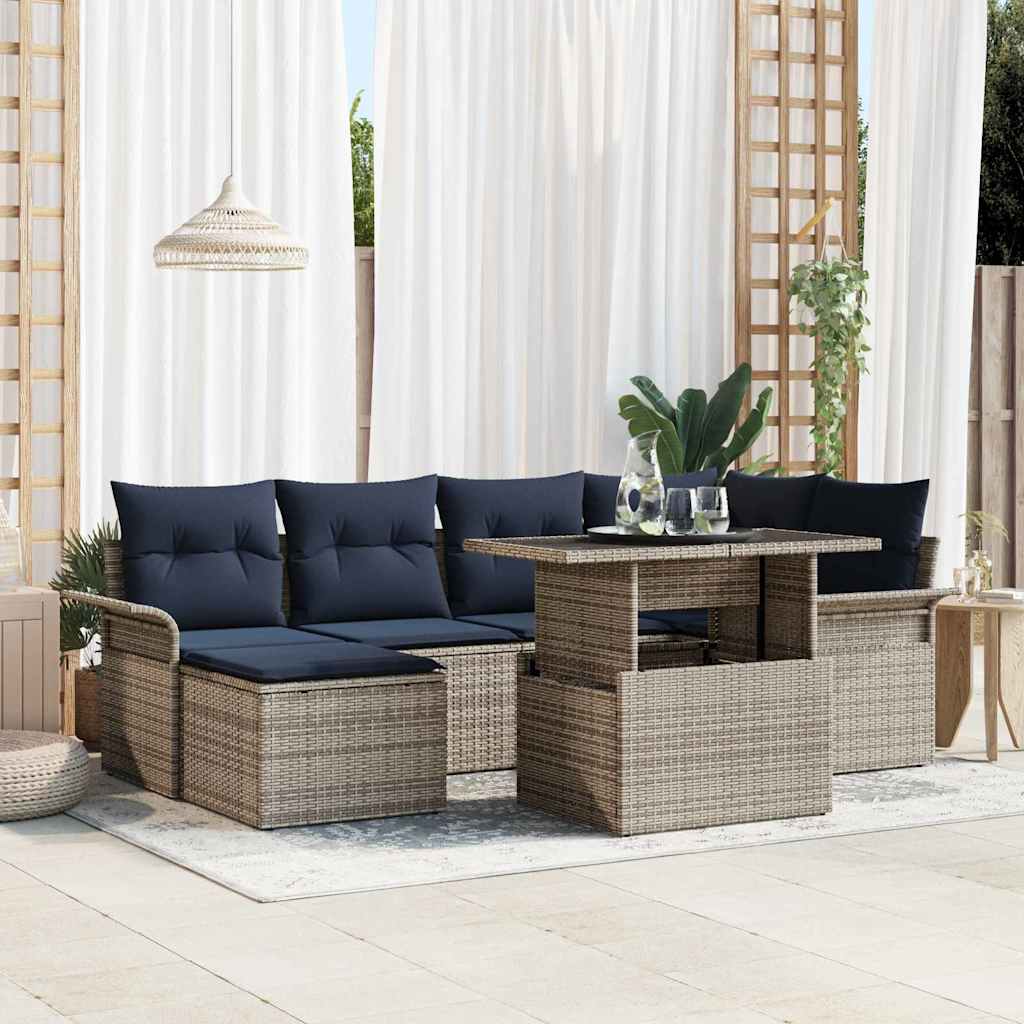 Σετ Καναπέ Κήπου με μαξιλάρι 7 pcs Γκρι συνθετικό ρατάν - Pakobazaar