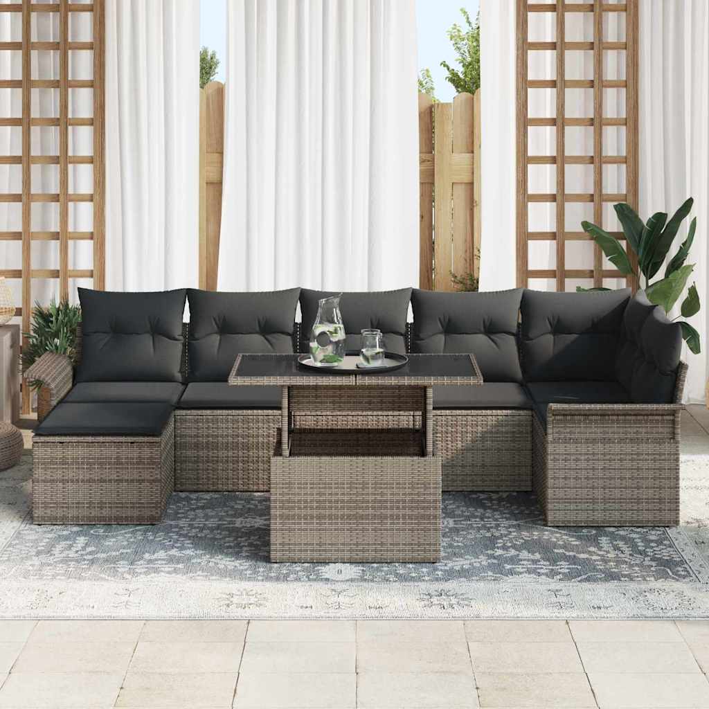 Σετ Καναπέ Κήπου με μαξιλάρι 8 pcs Γκρι Πολυ ράταν - Pakobazaar