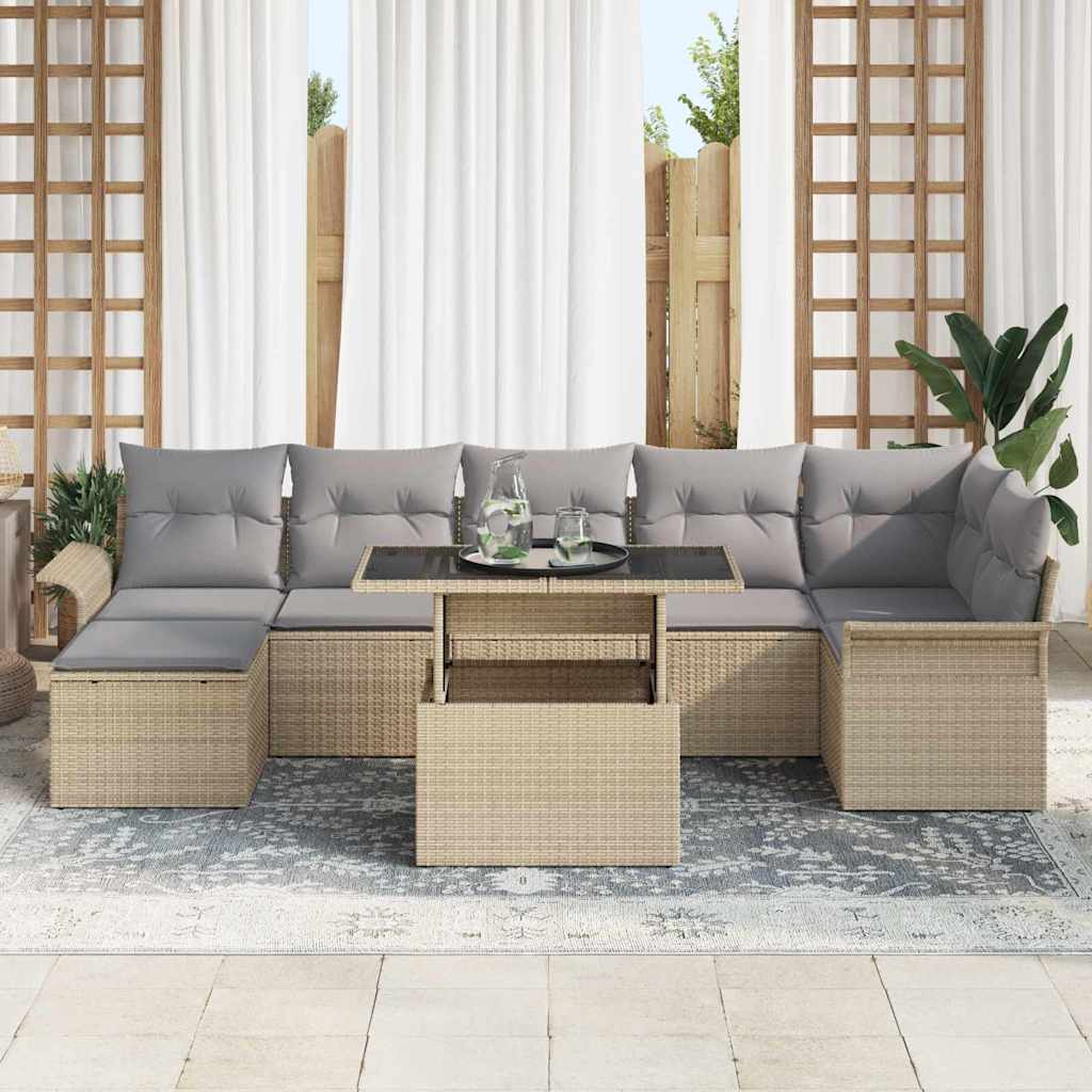 Σετ Καναπέ Κήπου με μαξιλάρι 8 pcs Μπεζ Πολυ ράταν