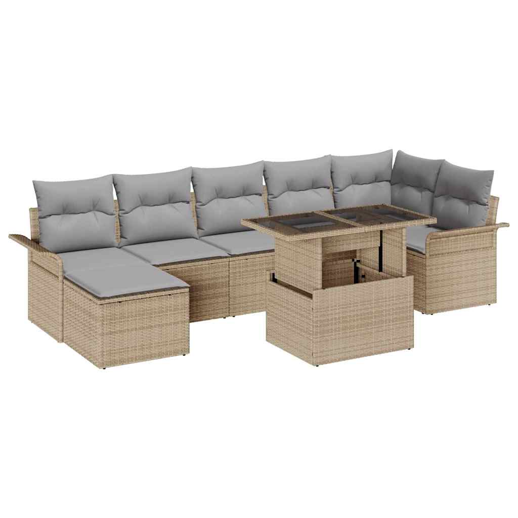 Σετ Καναπέ Κήπου με μαξιλάρι 8 pcs Μπεζ Πολυ ράταν