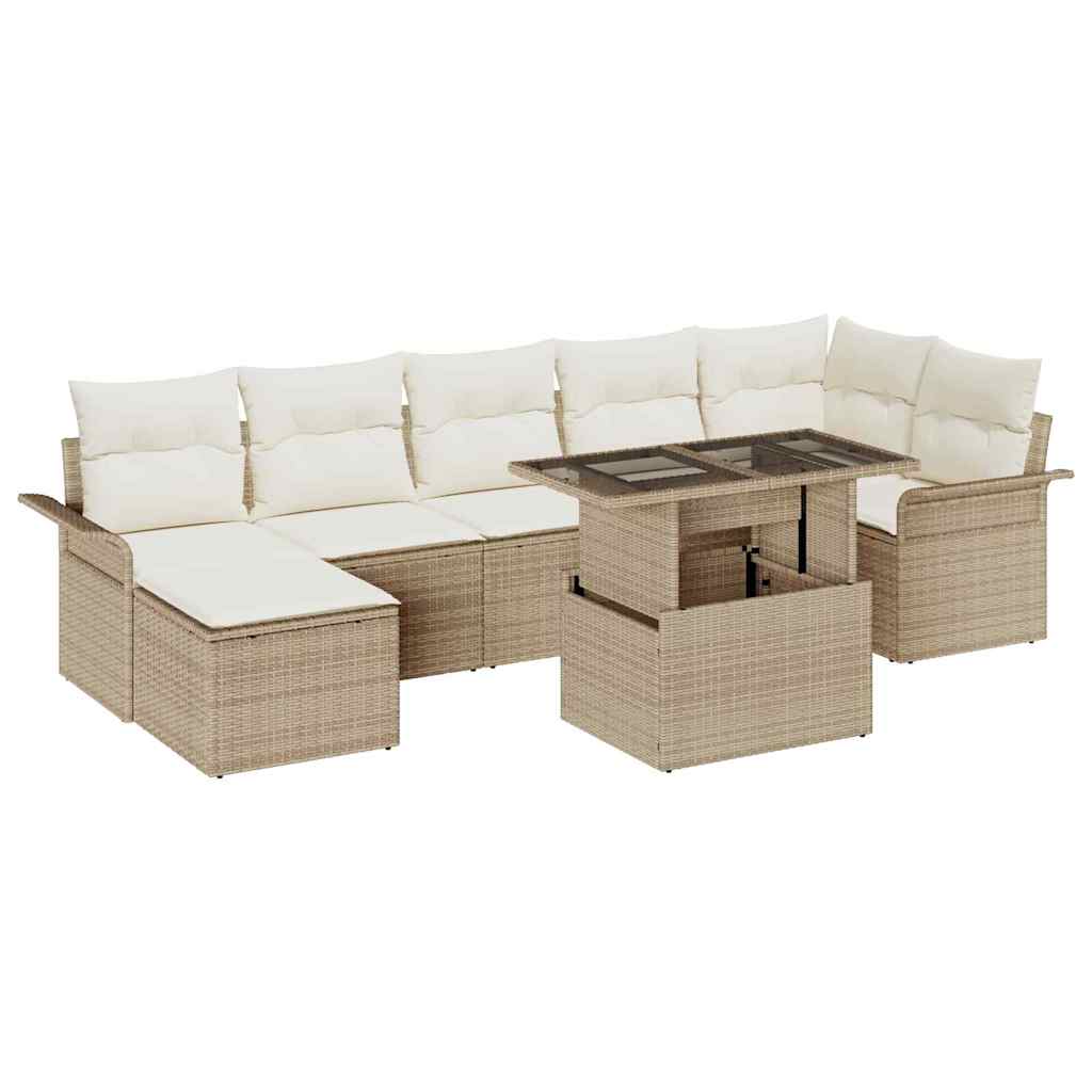 Σετ Καναπέ Κήπου με μαξιλάρι 8 pcs Μπεζ Πολυ ράταν
