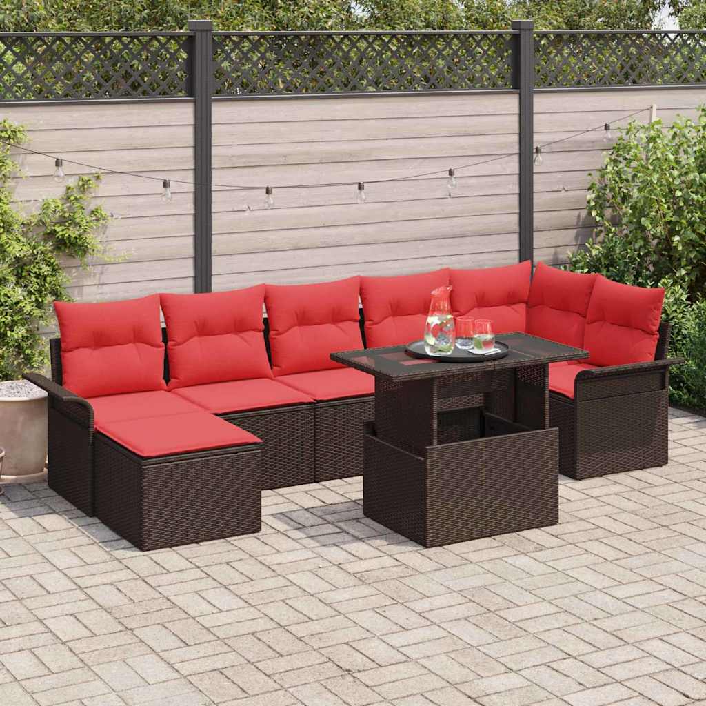 Σετ Καναπέ Κήπου με μαξιλάρι 8 pcs Καφέ συνθετικό ρατάν - Pakobazaar