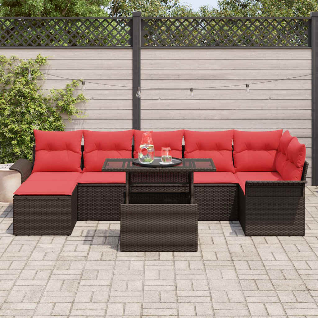 Σετ Καναπέ Κήπου με μαξιλάρι 8 pcs Καφέ συνθετικό ρατάν - Pakobazaar