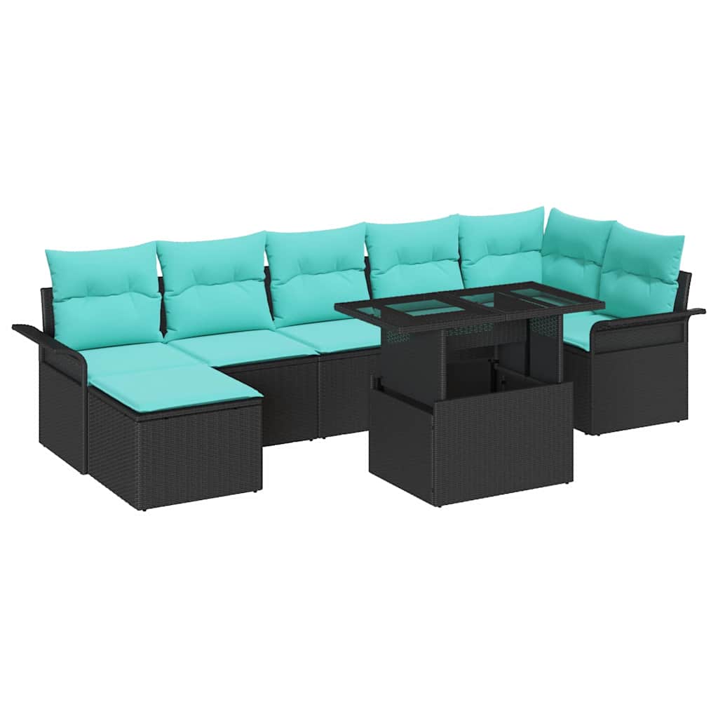 Σετ Καναπέ Κήπου με μαξιλάρι 8 pcs Μαύρο συνθετικό ρατάν - Pakobazaar