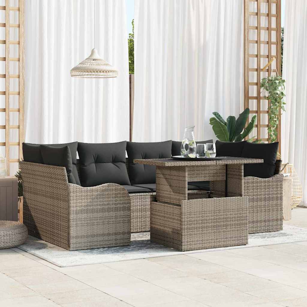 Σετ Καναπέ Κήπου 7 pcs Γκρι και Σκούρο Γκρι συνθετικό ρατάν - Pakobazaar