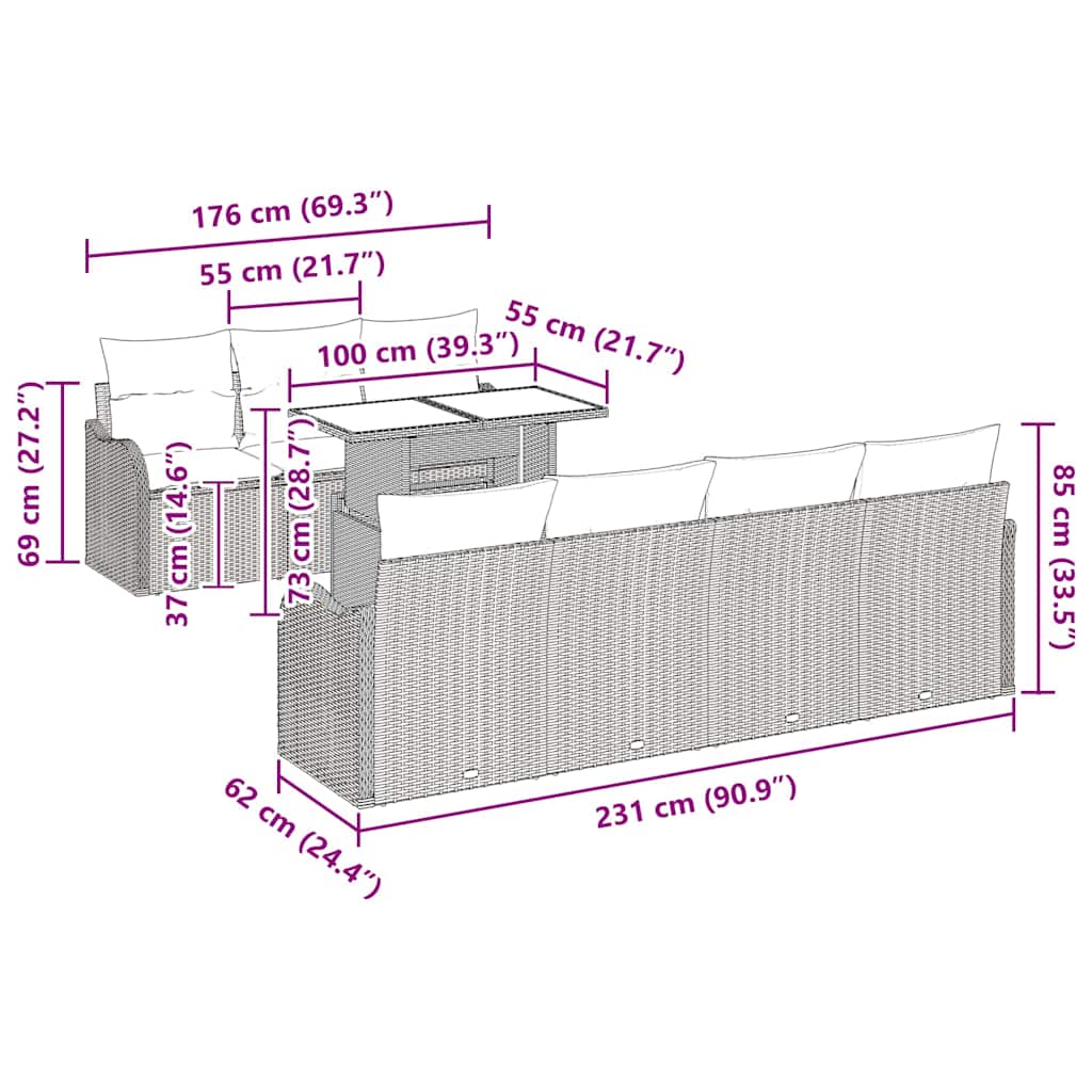 Σετ Καναπέ Κήπου με μαξιλάρι 8 pcs Μαύρο Πολυ ράταν - Pakobazaar