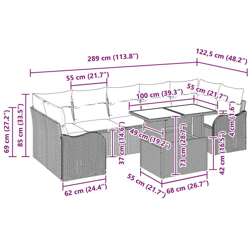 Σετ Καναπέ Κήπου με μαξιλάρι 8 pcs Μαύρο Πολυ ράταν - Pakobazaar