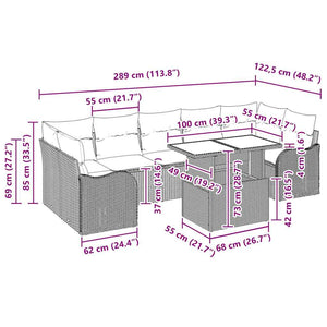 Σετ Καναπέ Κήπου με μαξιλάρι 8 pcs Γκρι συνθετικό ρατάν - Pakobazaar