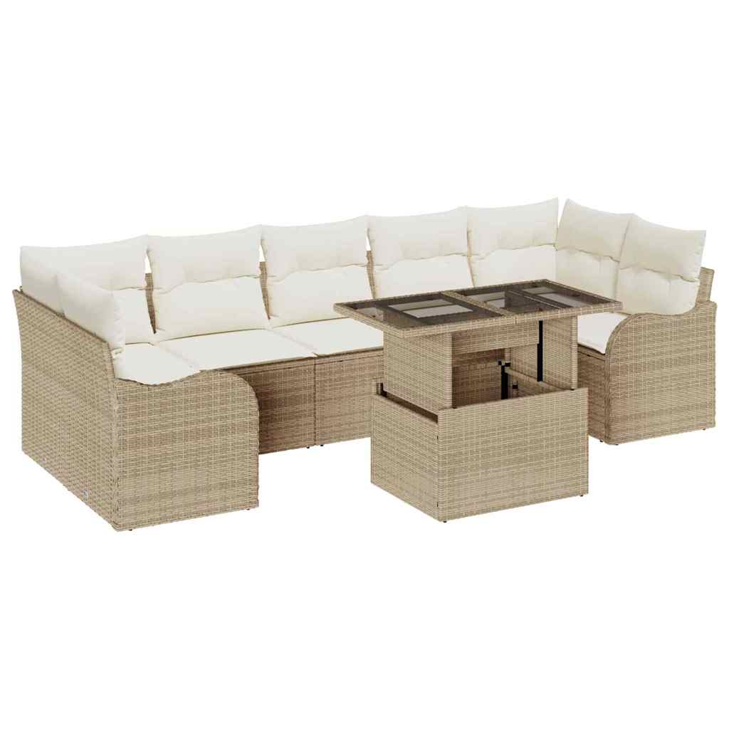 Σετ Καναπέ Κήπου με μαξιλάρι 8 pcs Μπεζ συνθετικό ρατάν - Pakobazaar