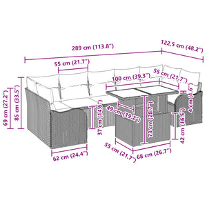 Σετ Καναπέ Κήπου με μαξιλάρι 8 pcs Καφέ Πολυ ράταν - Pakobazaar