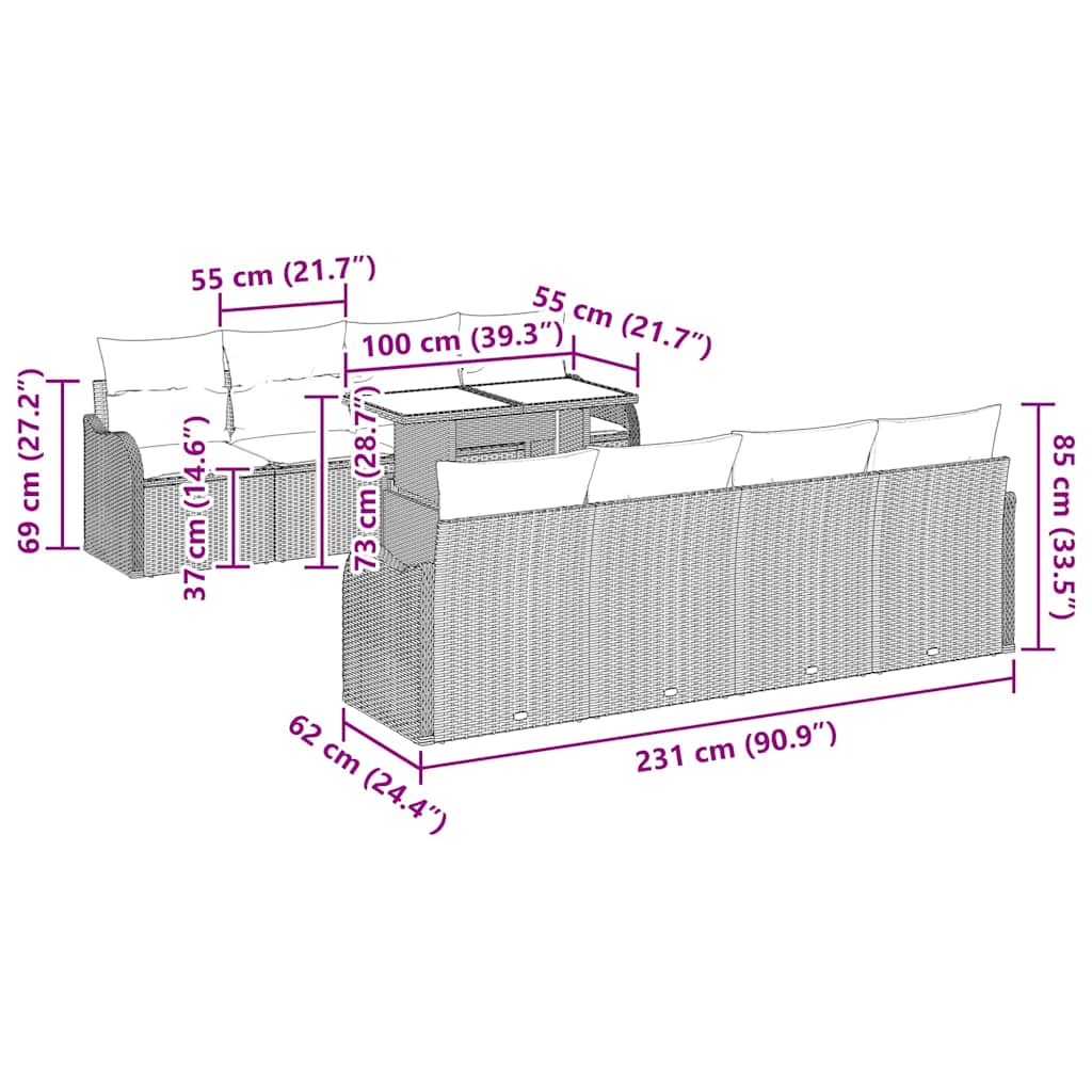 Σετ Καναπέ Κήπου με μαξιλάρι 7 pcs Ανοιχτό γκρι συνθετικό ρατάν
