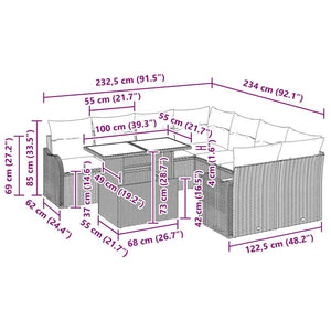 Σετ Καναπέ Κήπου με μαξιλάρι 9 pcs Μπεζ Πολυ ράταν - Pakobazaar