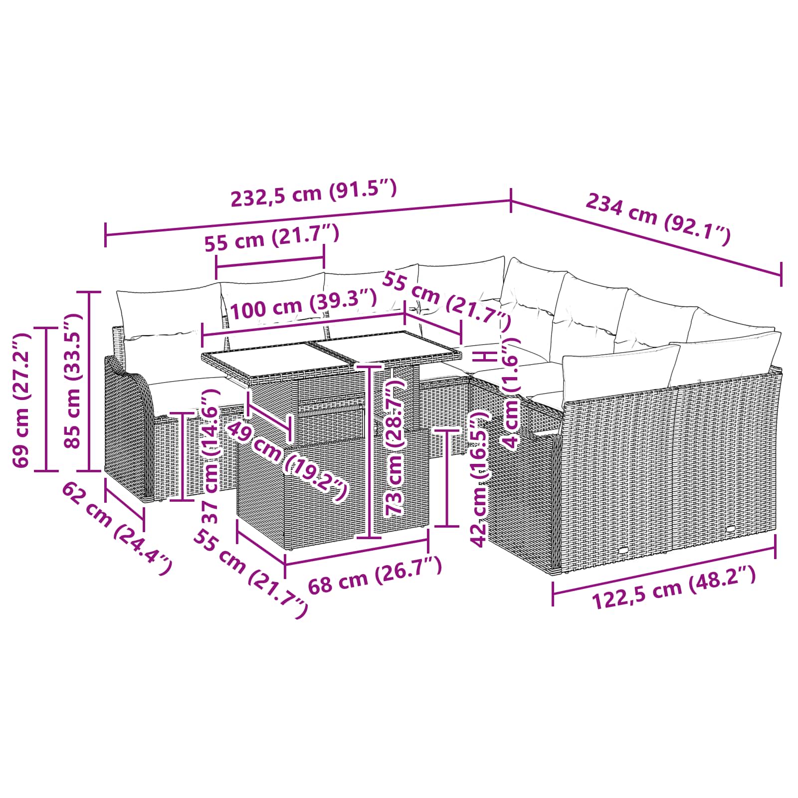 Σετ τραπεζαρίας με μαξιλάρι 9 pcs Καφέ - Pakobazaar