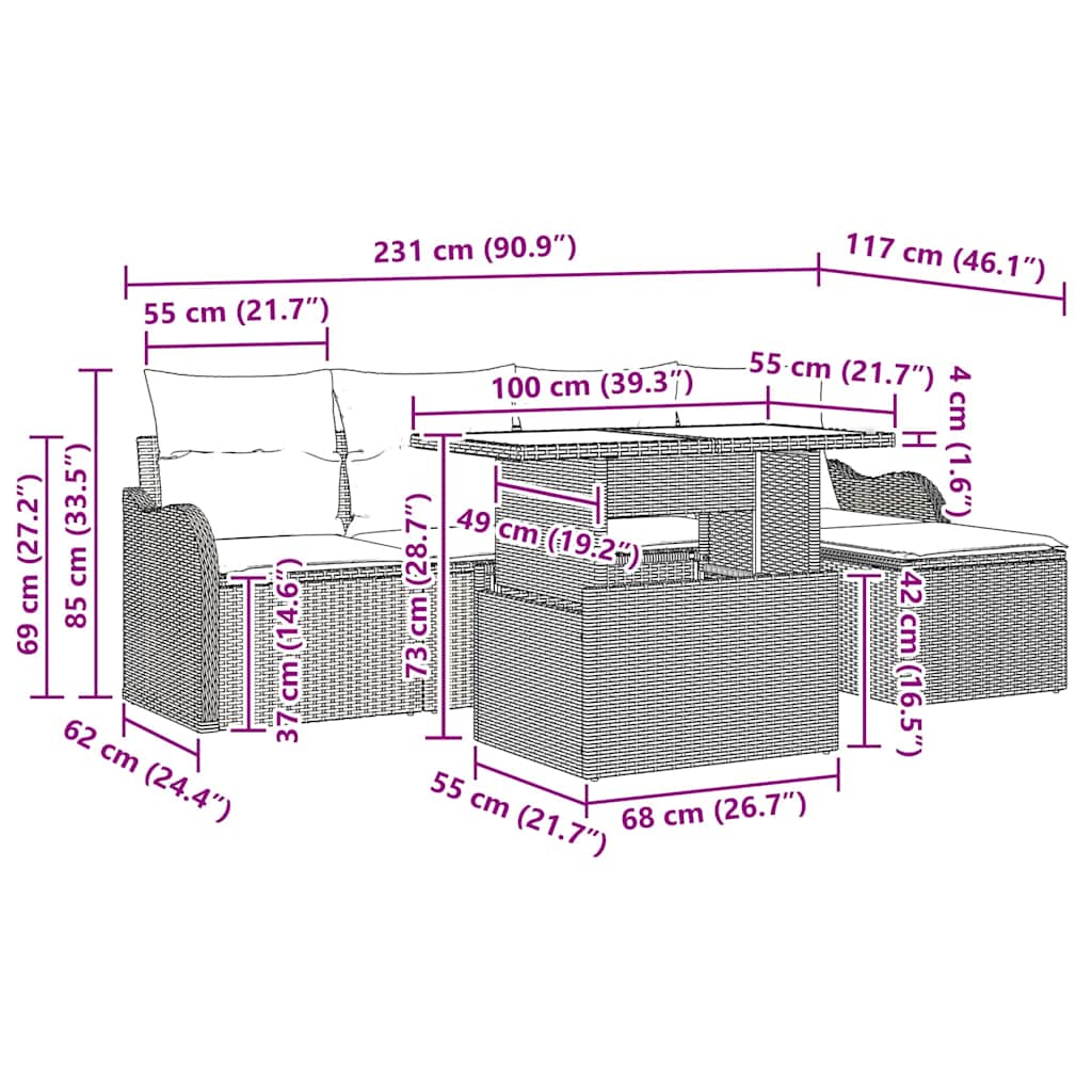 Σετ Καθισμάτων Εξωτερικού Χώρου 6 pcs Μπεζ Πολυ ράταν - Pakobazaar