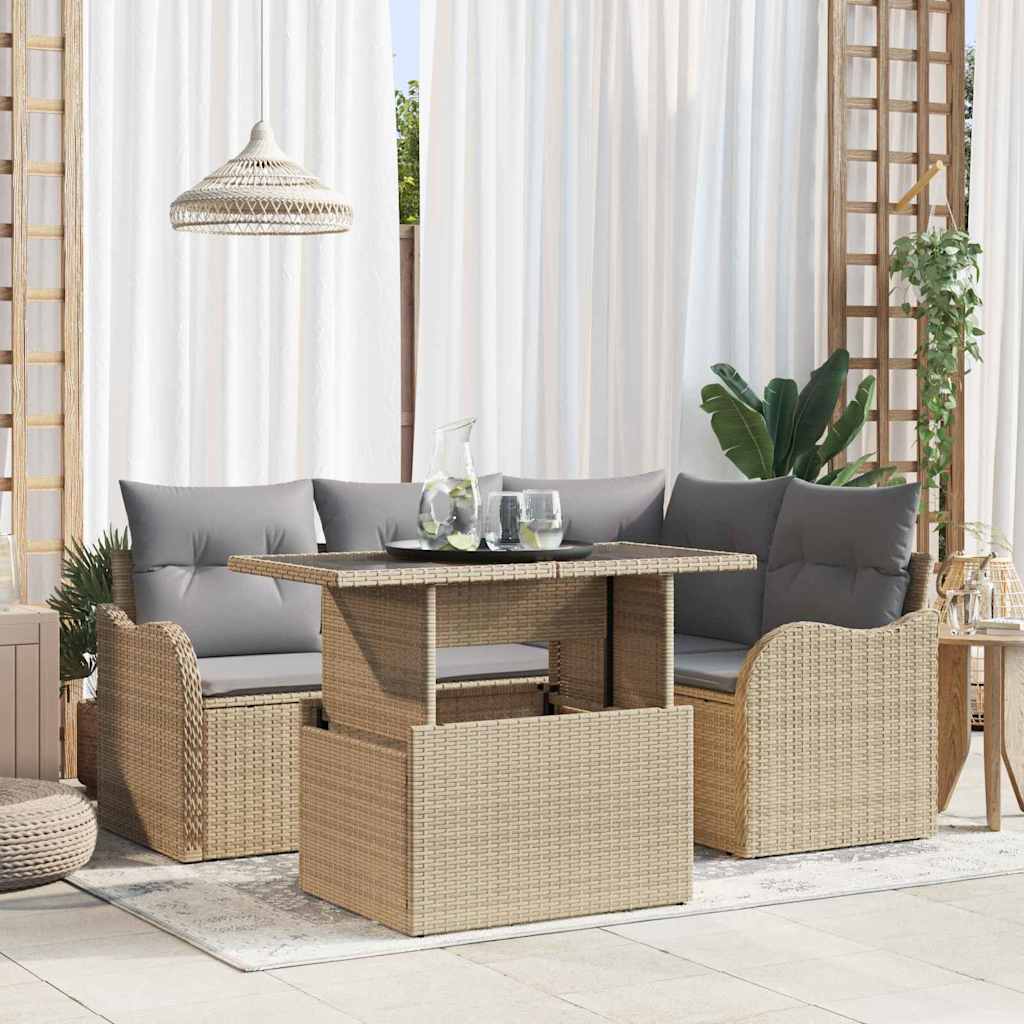 Σετ Εξωτερικής Τραπέζης με μαξιλάρι 5 pcs Μπεζ Πολυ ράταν - Pakobazaar