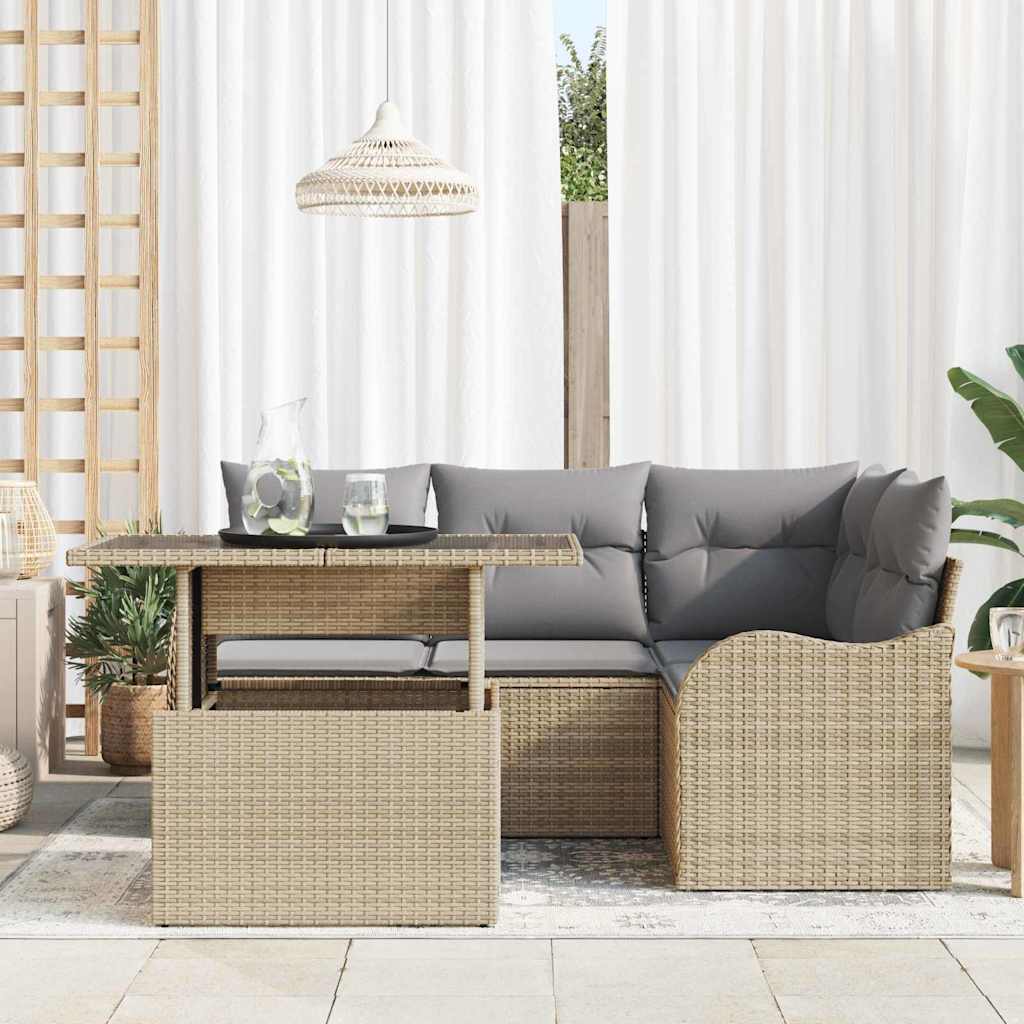 Σετ Εξωτερικής Τραπέζης με μαξιλάρι 5 pcs Μπεζ Πολυ ράταν - Pakobazaar