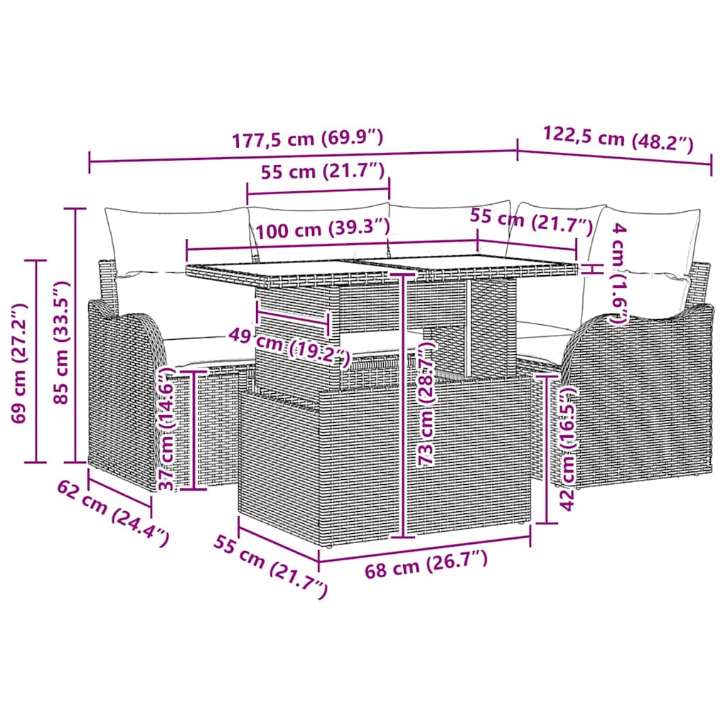 Σετ Εξωτερικής Τραπέζης με μαξιλάρι 5 pcs Μπεζ Πολυ ράταν - Pakobazaar