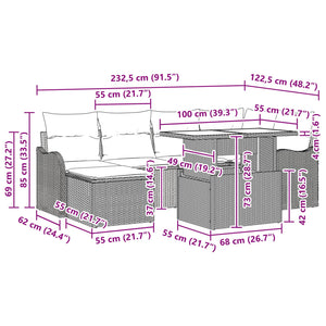 Σετ Καναπέ Κήπου με μαξιλάρι 7 pcs Καφέ Πολυ ράταν - Pakobazaar