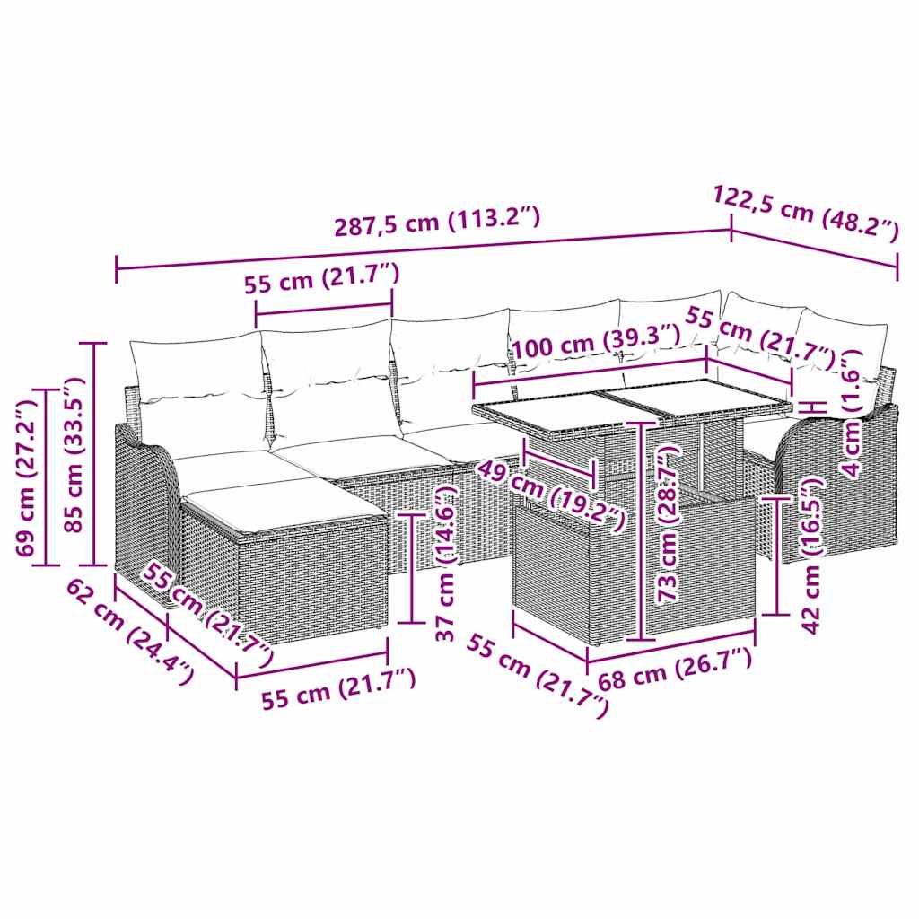 Σετ Καναπέ Κήπου με μαξιλάρι 8 pcs Γκρι Πολυ ράταν - Pakobazaar