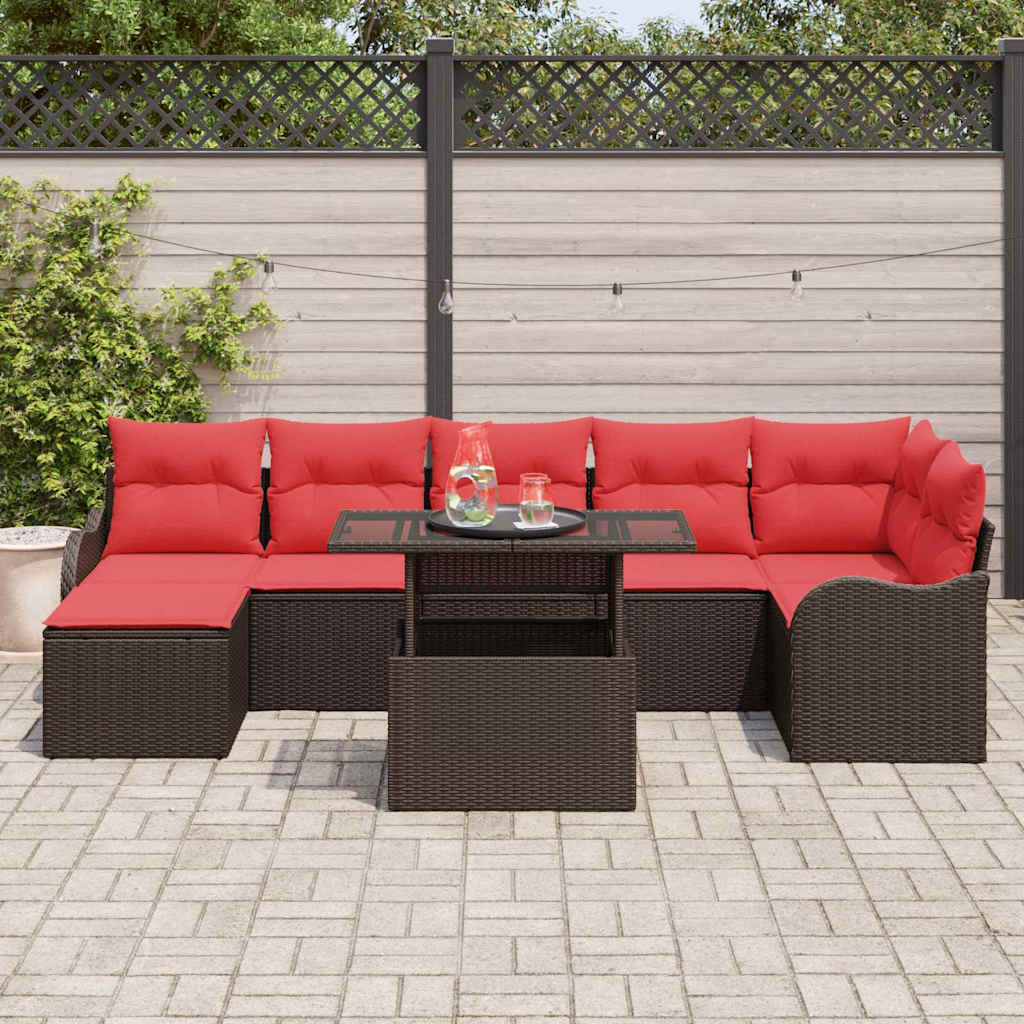 Σετ Καναπέ Κήπου με μαξιλάρι 8 pcs Καφέ Πολυ ράταν - Pakobazaar