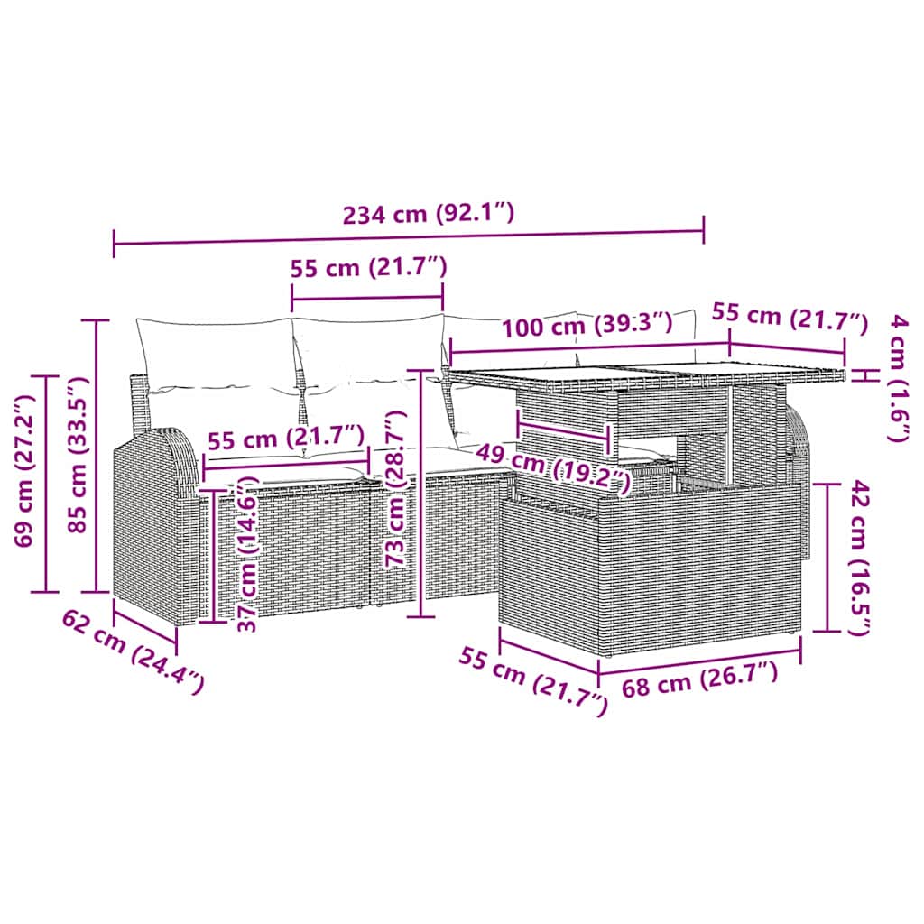 Σετ Καναπέ Κήπου με μαξιλάρι 5 pcs Μπεζ Πολυ ράταν