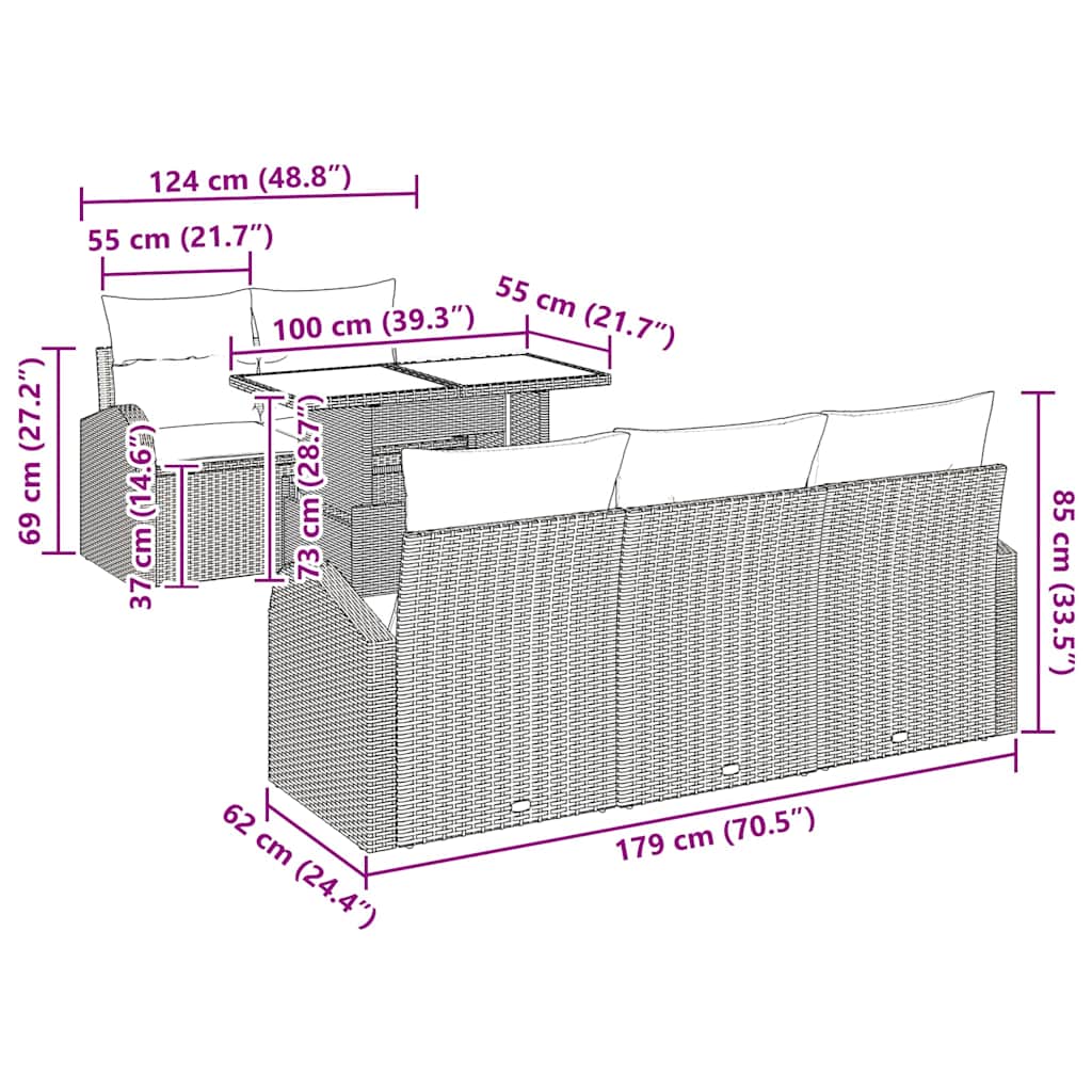 Σετ Καναπέ Κήπου με μαξιλάρι 6 pcs Γκρι συνθετικό ρατάν - Pakobazaar
