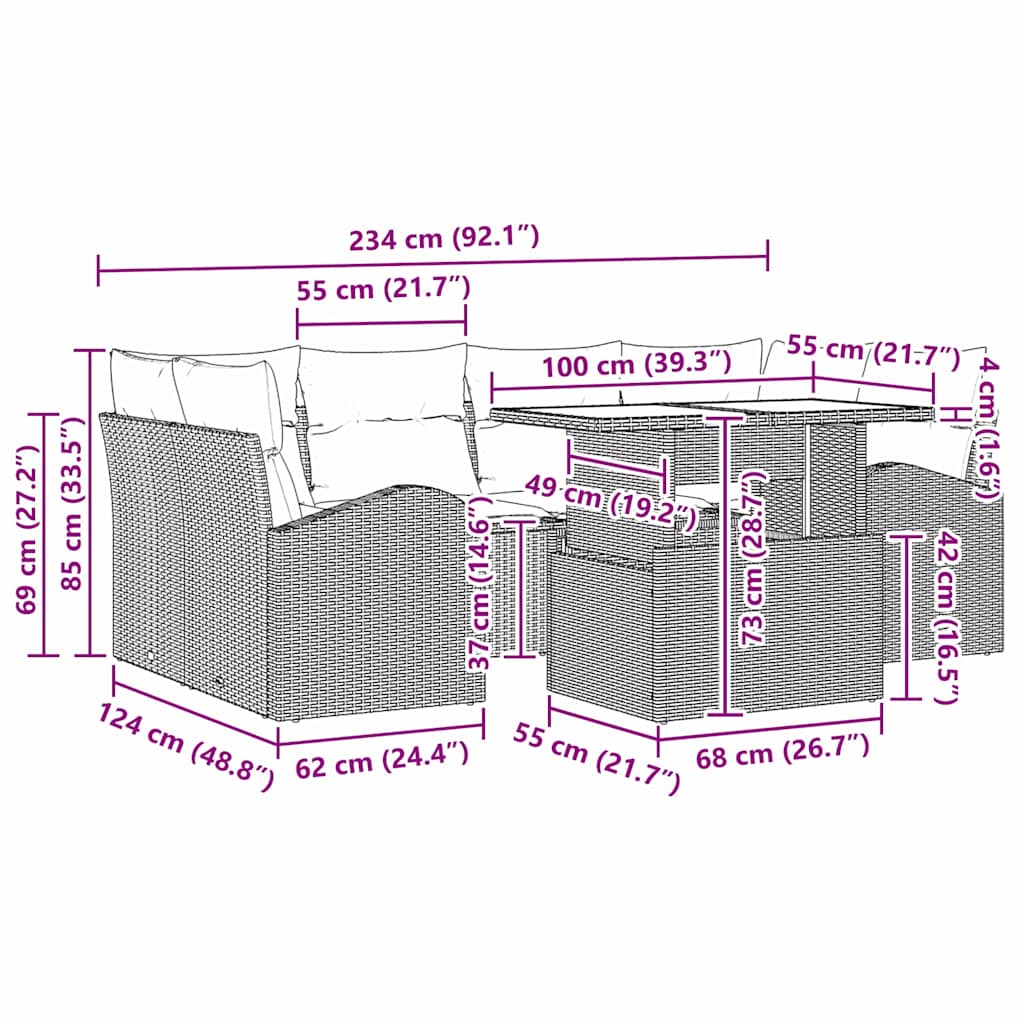 Σετ Καναπέ Κήπου με μαξιλάρι 7 pcs Μαύρο Πολυ ράταν