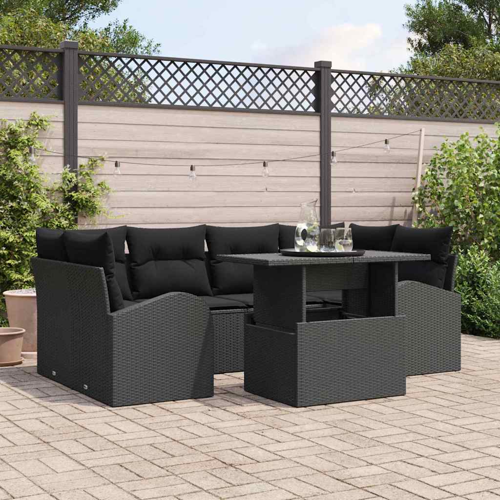 Σετ Καναπέ Κήπου με μαξιλάρι 7 pcs Μαύρο Πολυ ράταν - Pakobazaar