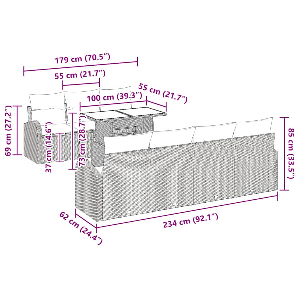Σετ Καναπέ Κήπου με μαξιλάρι 8 pcs Ανοιχτό γκρι Πολυ ράταν - Pakobazaar